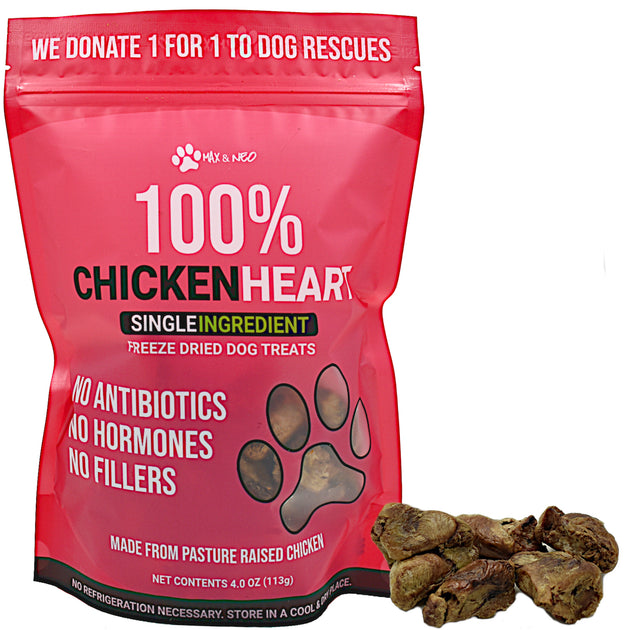 Freeze Dried Chicken Heart Dog Treats Max and Neo