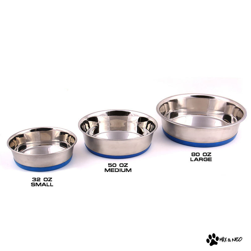 Stainless Steel Heavy Non Skid Dog Bowls Max and Neo