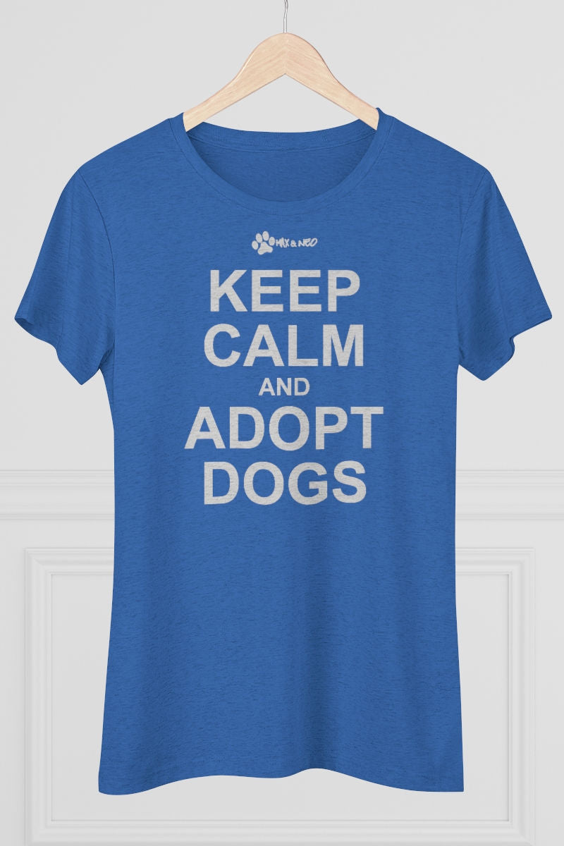 Women's Fitted Keep Calm and Adopt Faded White Print Triblend T-Shirt