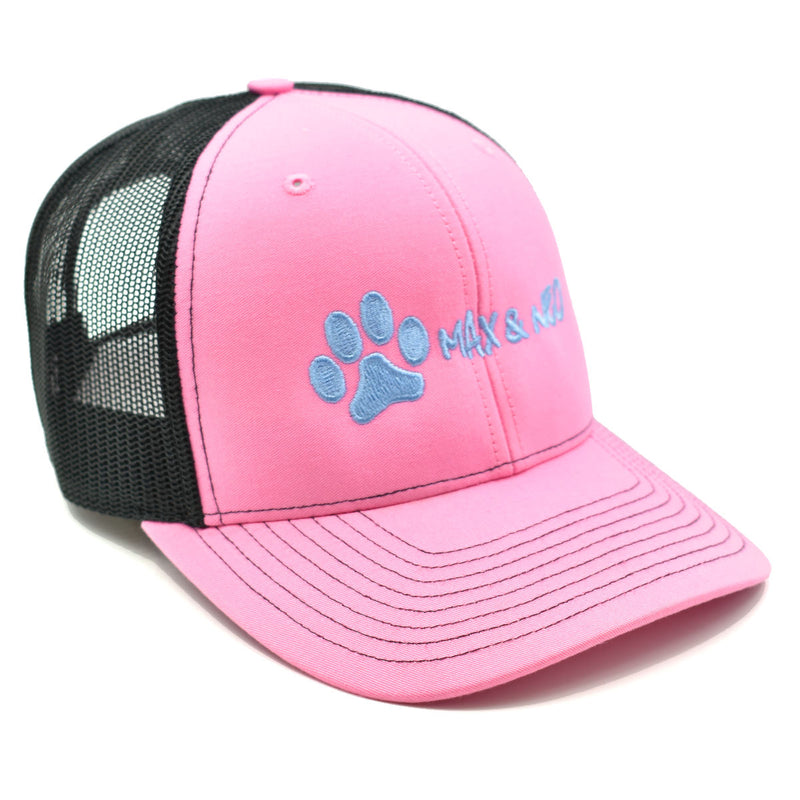 Max and Neo Pink on Black Trucker Baseball Cap