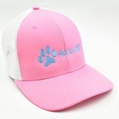 Max and Neo Pink on White Trucker Baseball Cap